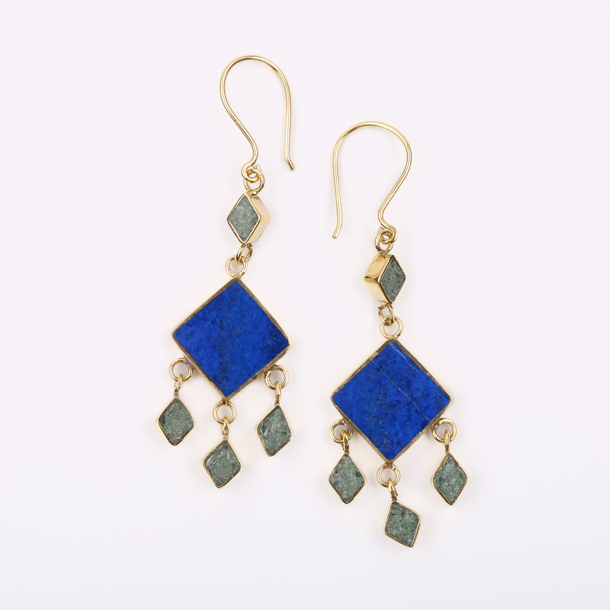 Gold Plated Turquoise Stone Earrings | Brass Cluster Earrings