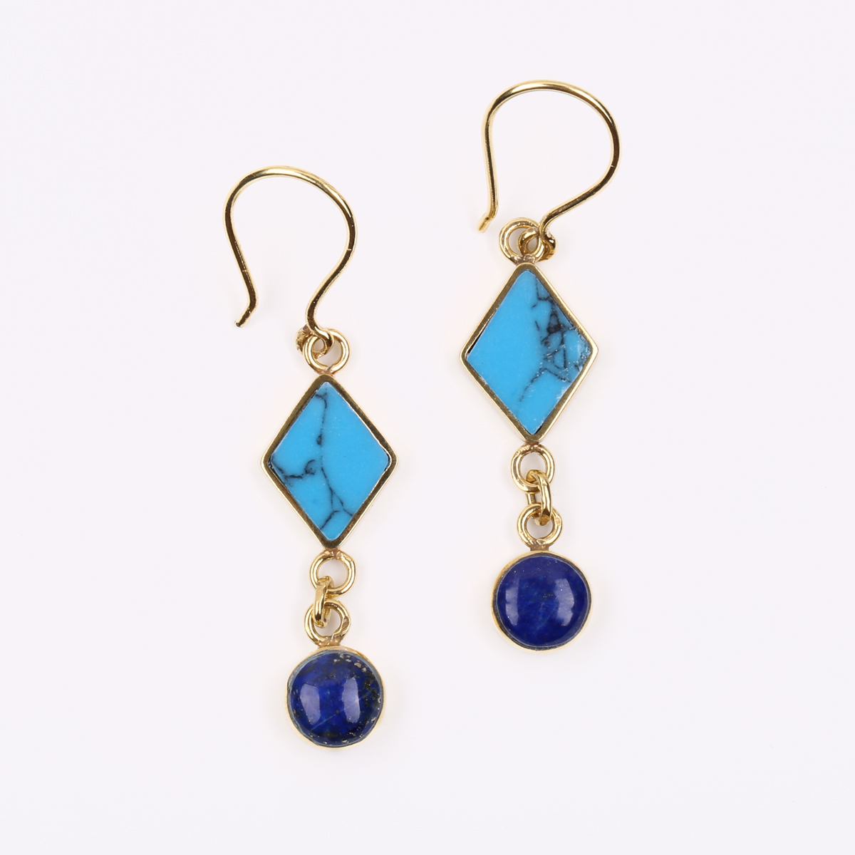 Turquoise Gold Plated Earrings| Lapis Brass Dangle Earrings