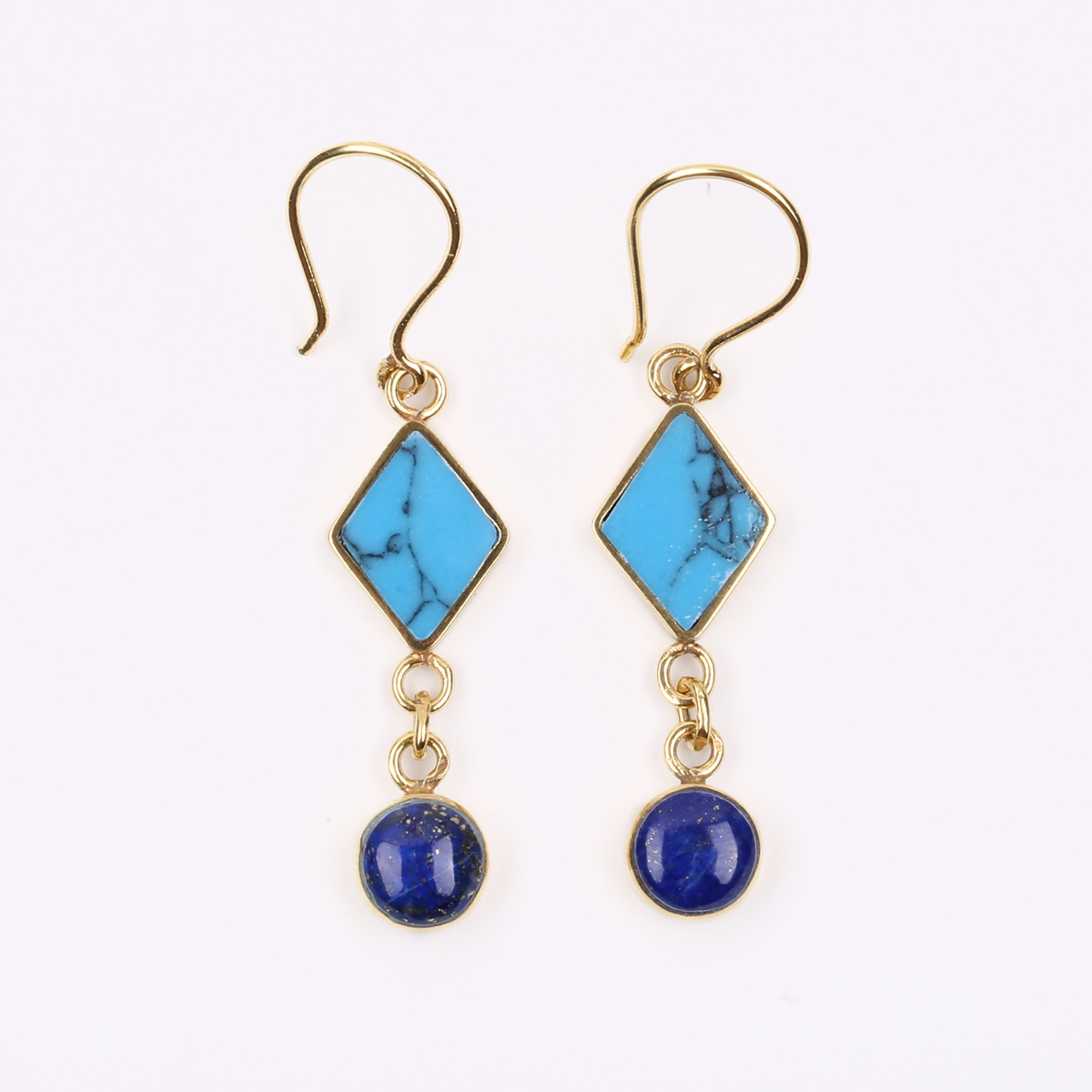 Turquoise Gold Plated Earrings| Lapis Brass Dangle Earrings