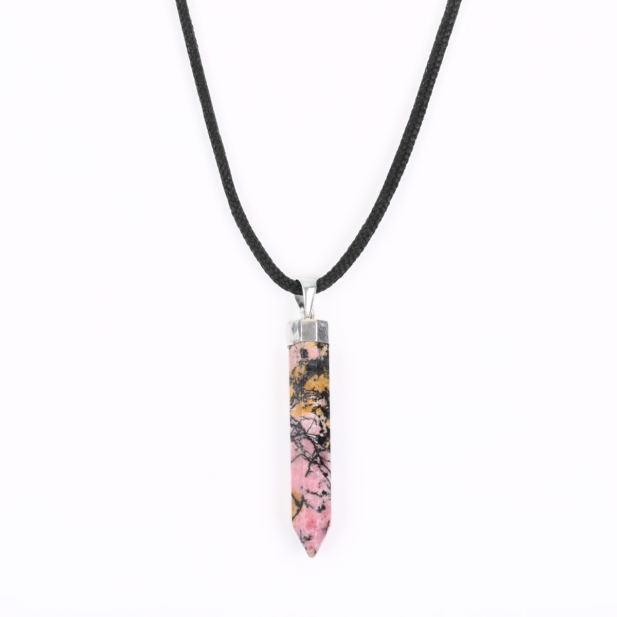 Rhodonite Stone Pointed Necklace | Rosary Silver Pendant