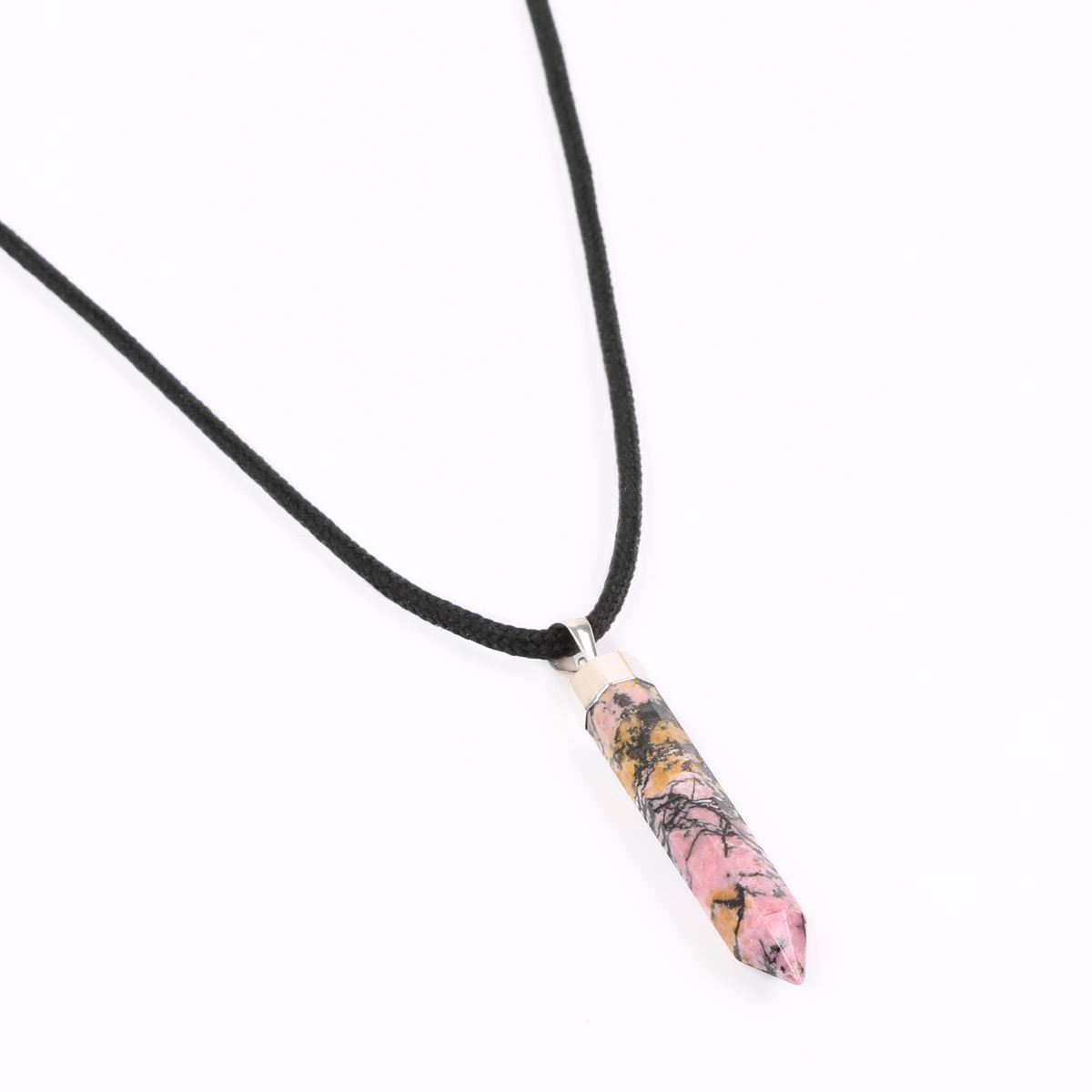 Rhodonite Stone Pointed Necklace | Rosary Silver Pendant