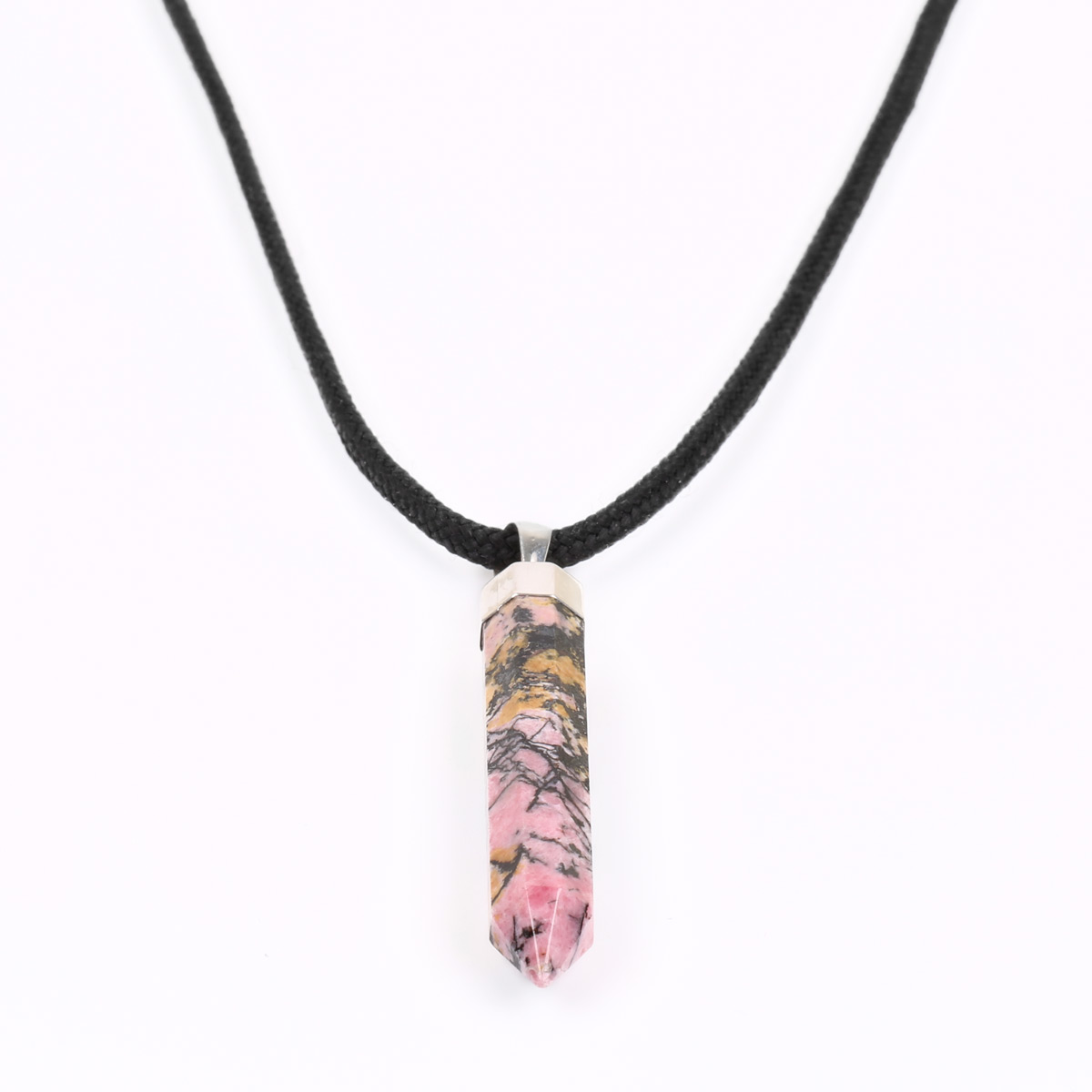 Rhodonite Stone Pointed Necklace | Rosary Silver Pendant