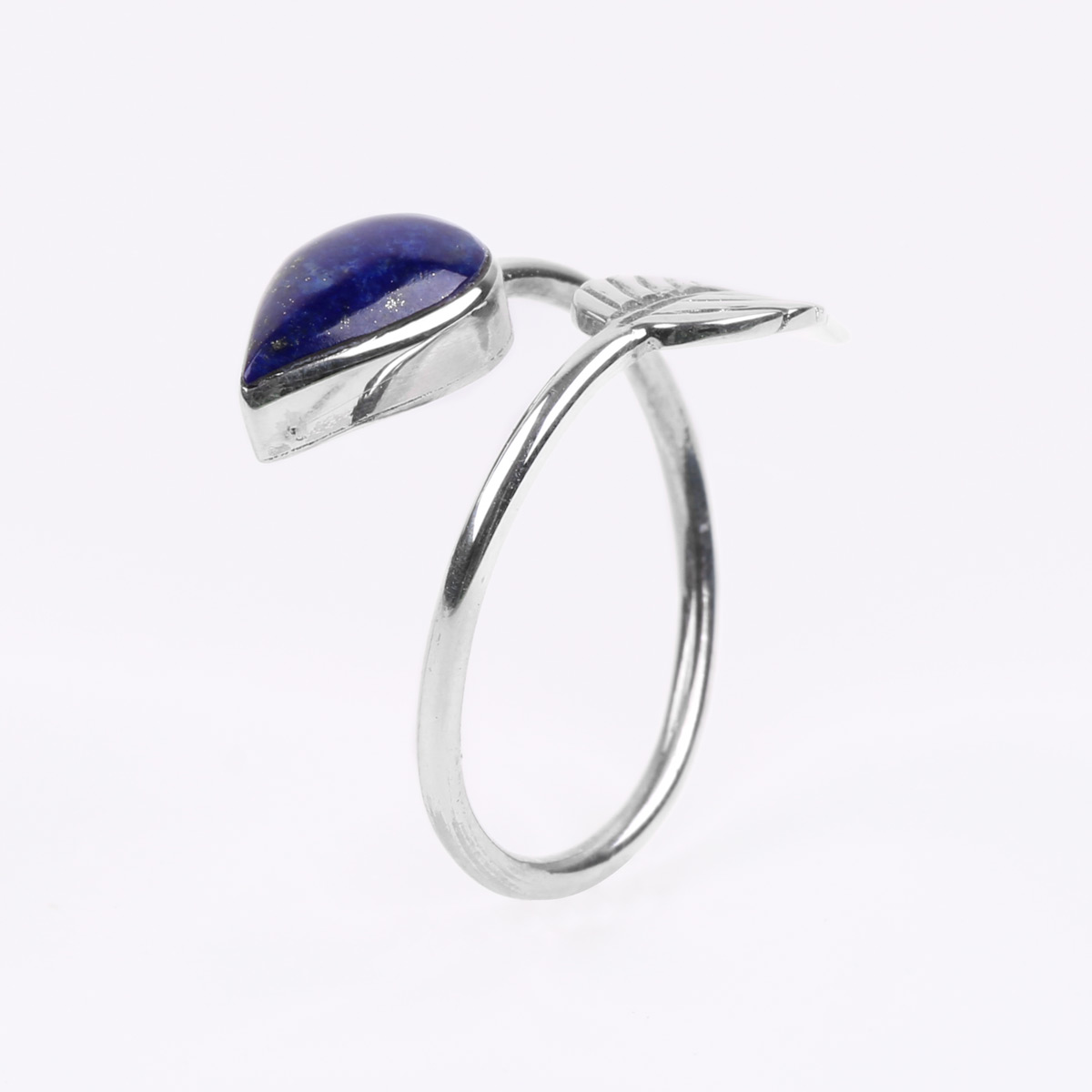 Lapis Leaf Ring | Silver Bypass Ring