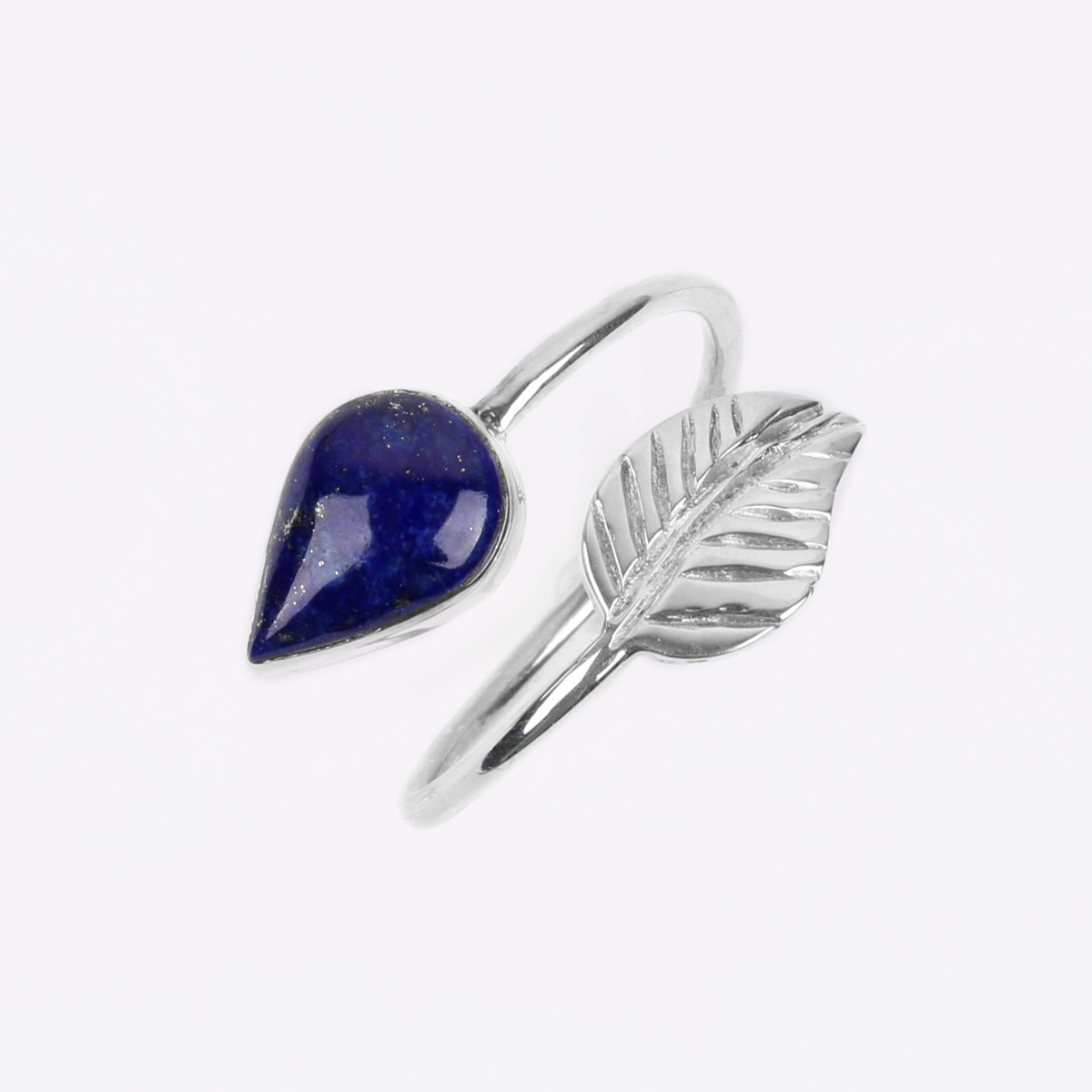 Lapis Leaf Ring | Silver Bypass Ring