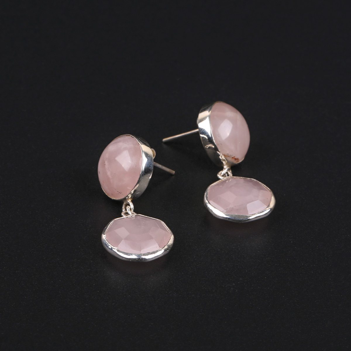 Pink Morganite Stone Studs | Dangle Silver Studs
