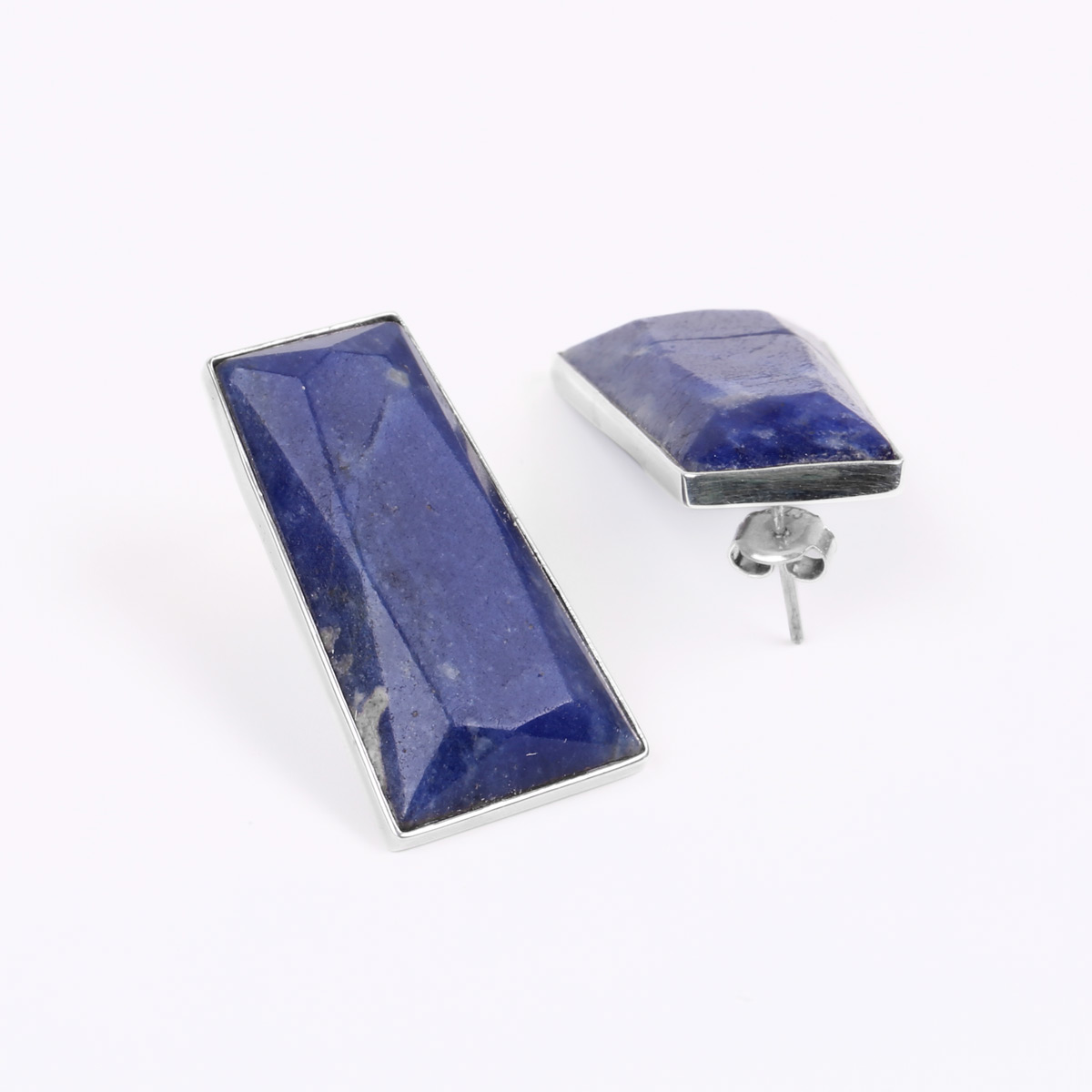 Blue Sodalite Studs | Rectangle Silver Studs