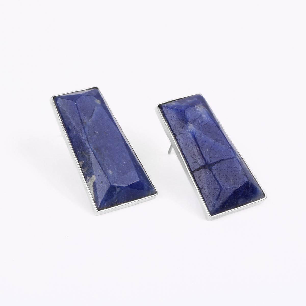 Blue Sodalite Studs | Rectangle Silver Studs