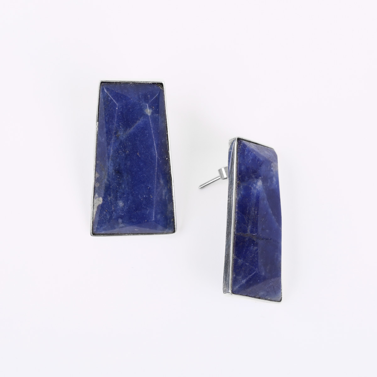 Blue Sodalite Studs | Rectangle Silver Studs