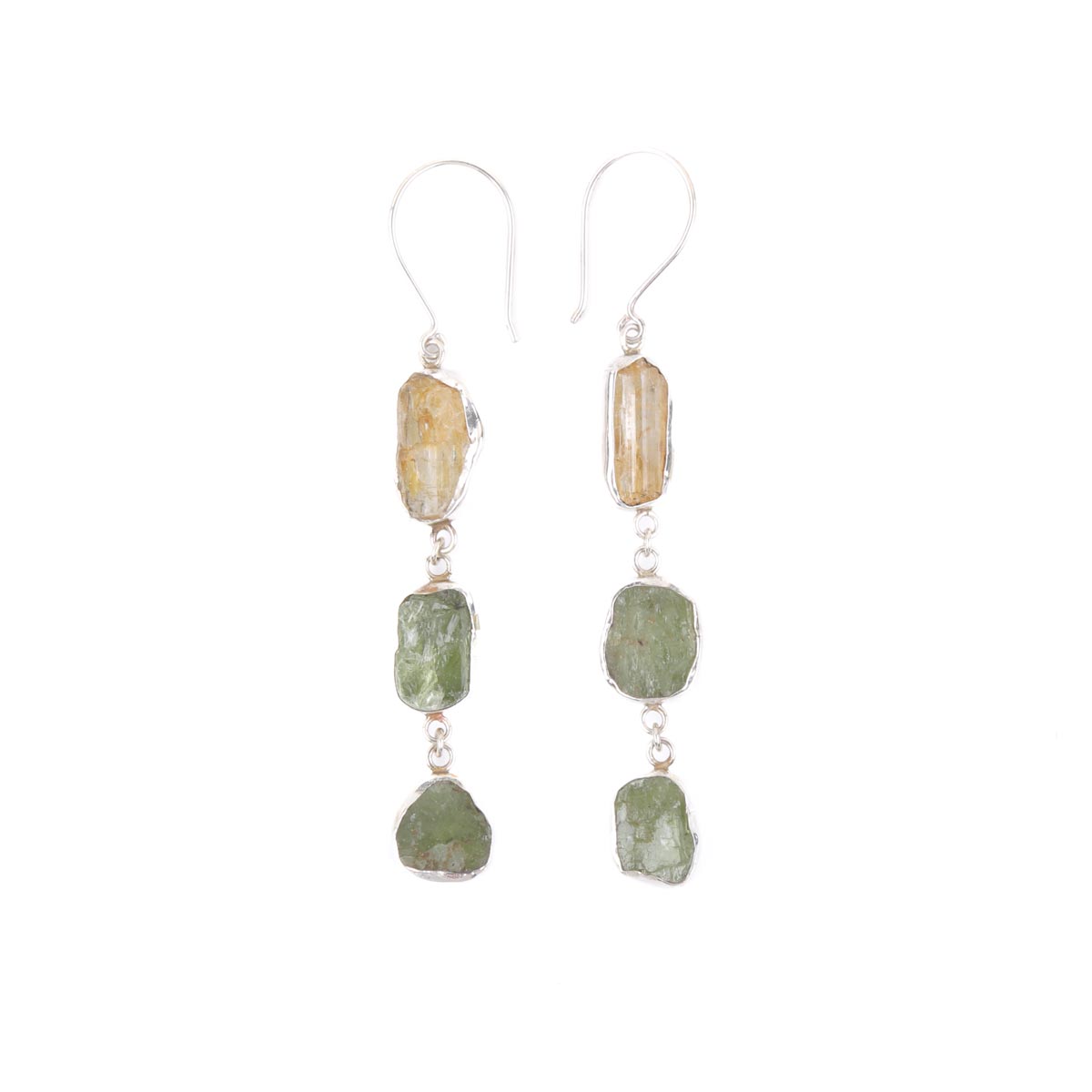 Kunzite and Peridot Stone Earrings | Silver Shoulder Cluster Earrings