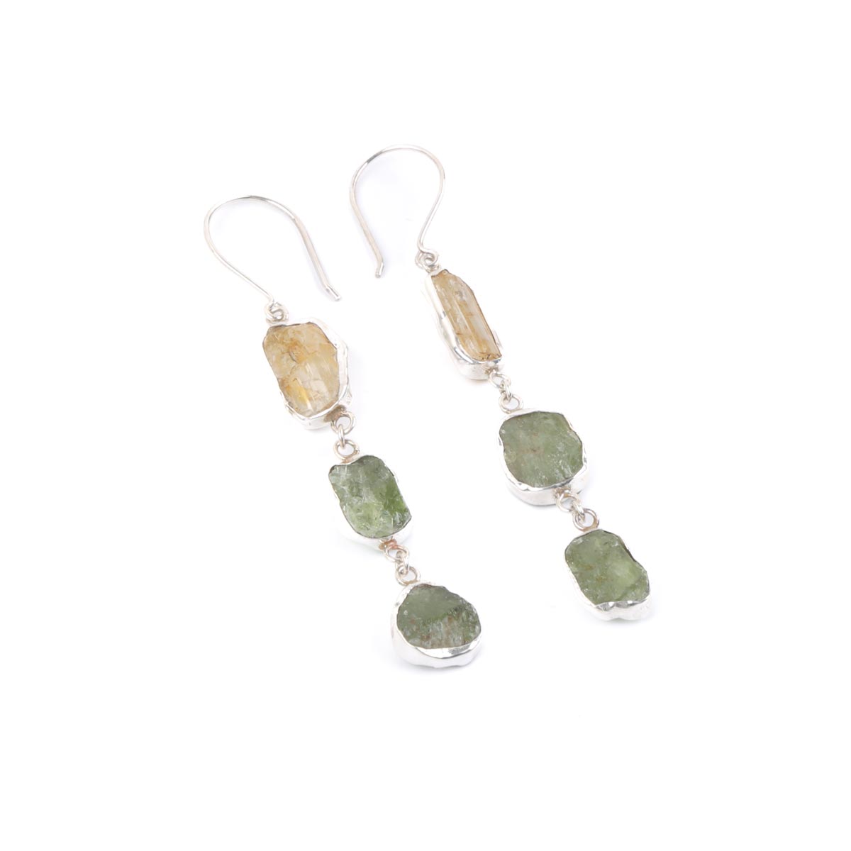 Kunzite and Peridot Stone Earrings | Silver Shoulder Cluster Earrings