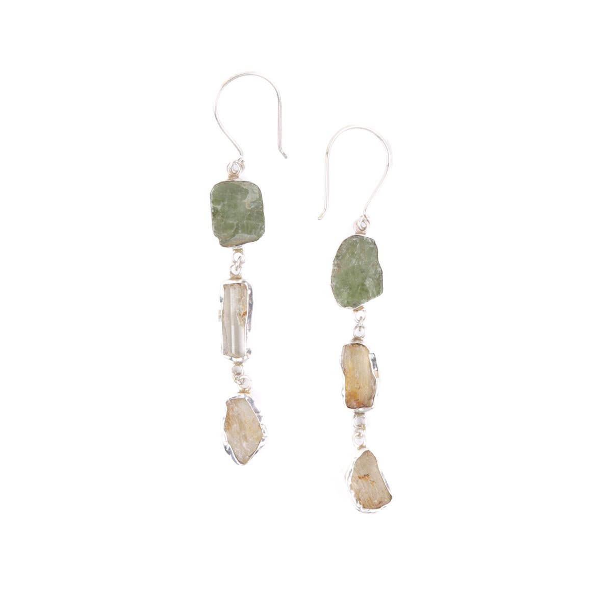 Kunzite & Peridot Hook Earrings | Silver Shoulder Drop Earrings