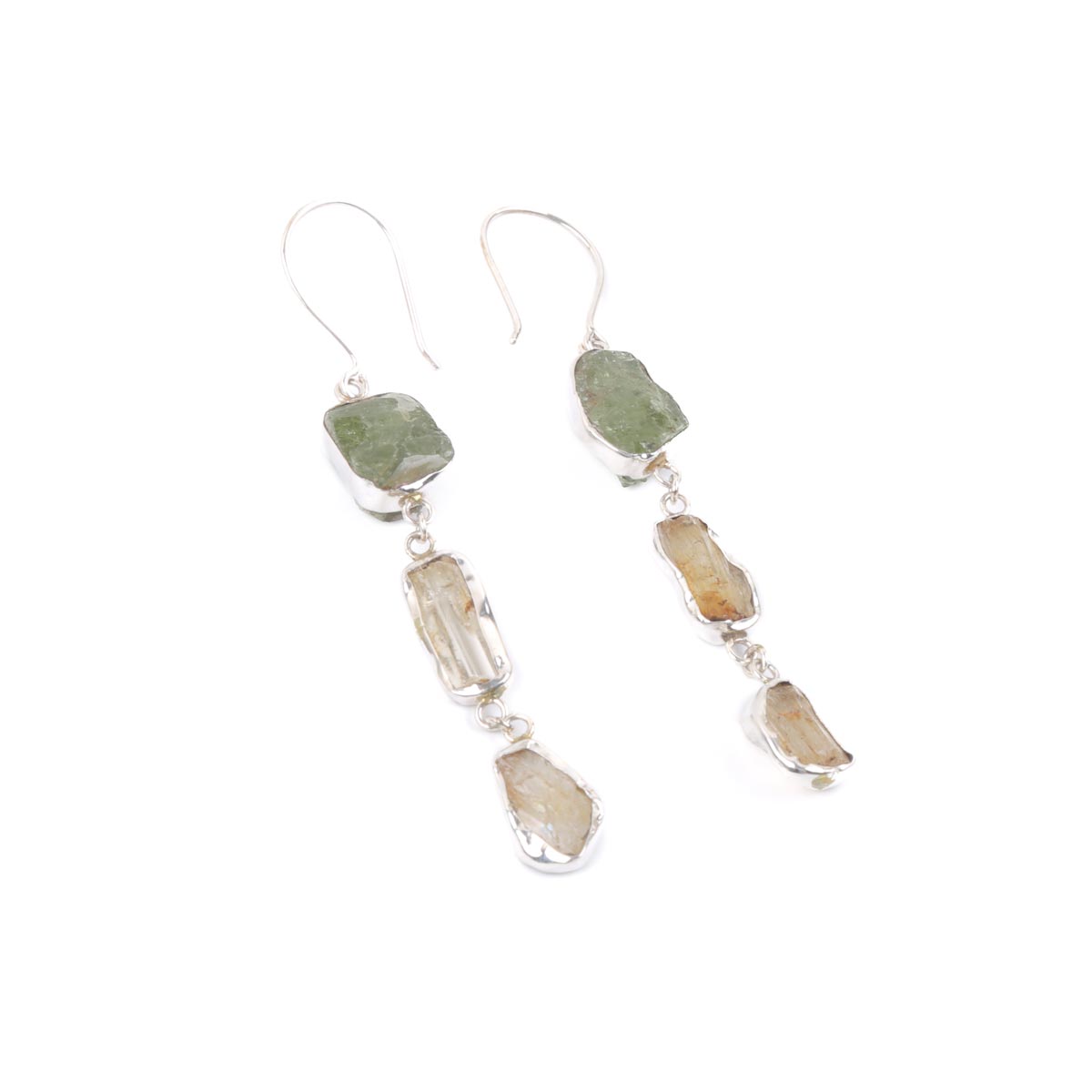 Kunzite & Peridot Hook Earrings | Silver Shoulder Drop Earrings