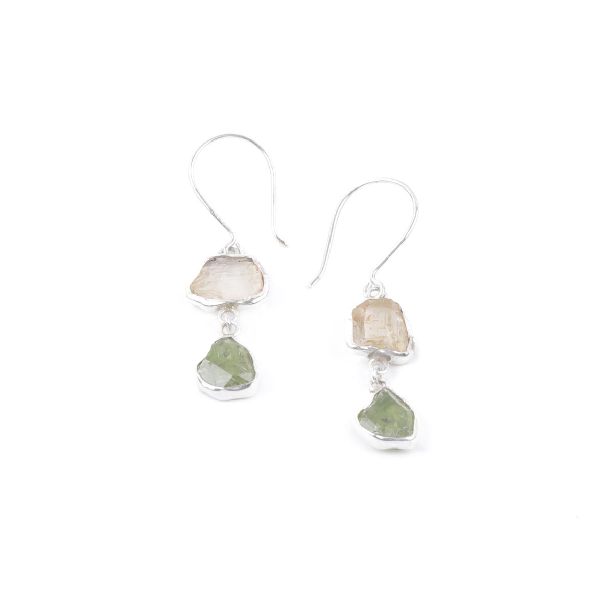 Peridot & Kunzite Dangle Earrings | Silver Drop Hook Earrings