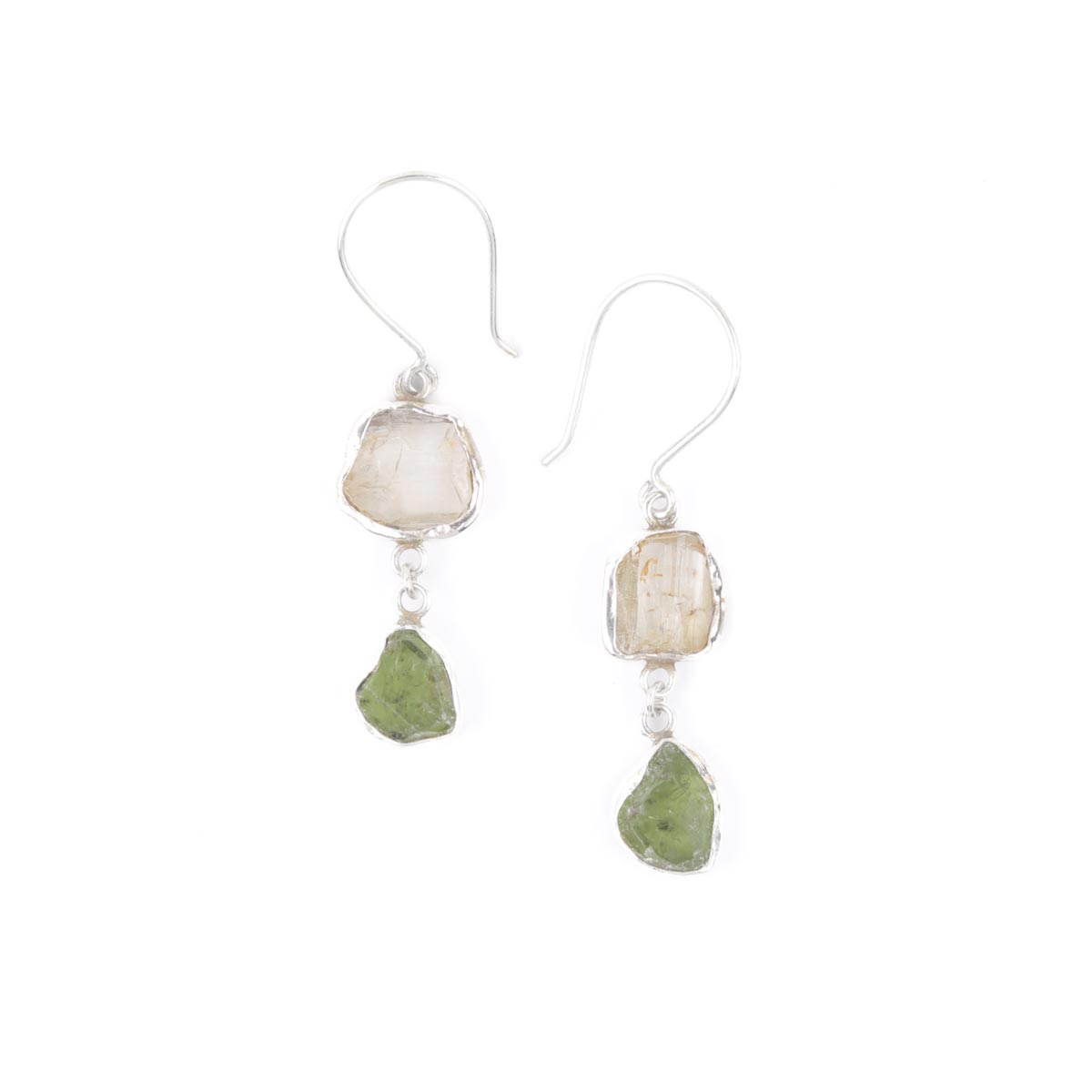 Peridot & Kunzite Dangle Earrings | Silver Drop Hook Earrings