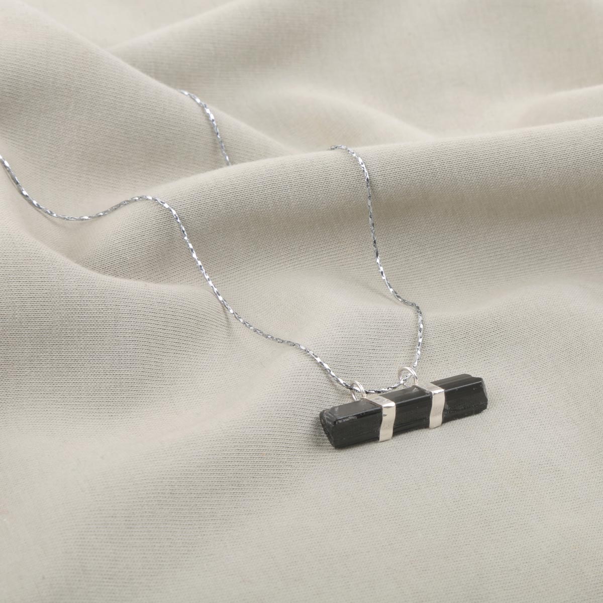 Black Tourmaline Drop Pendant | Silver Three-Stone Necklace 