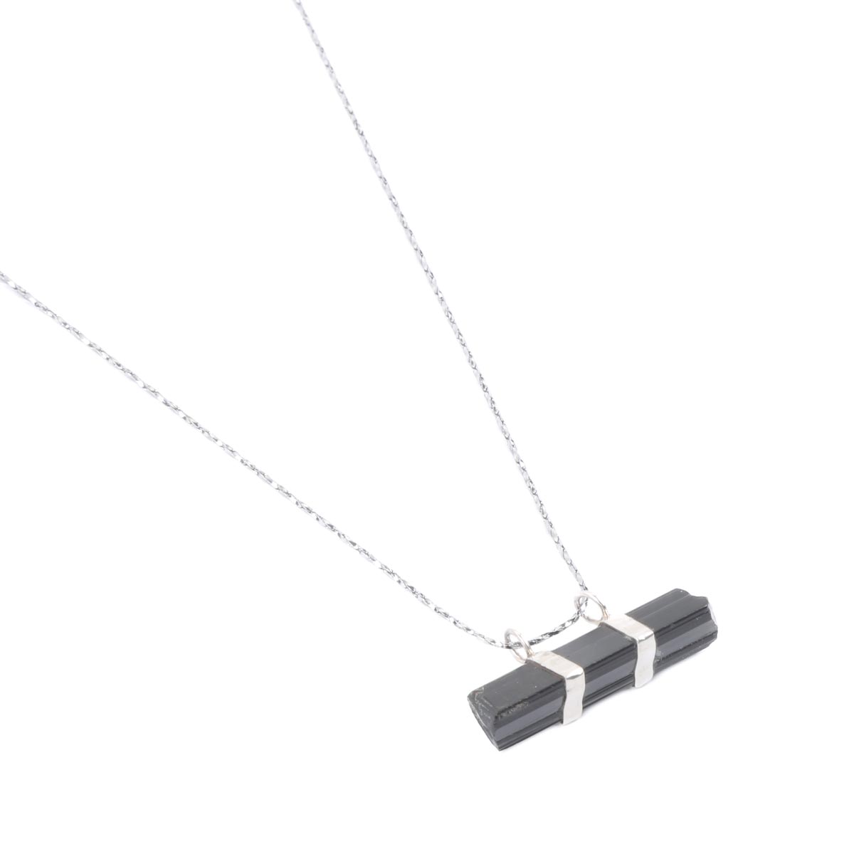 Black Tourmaline Drop Pendant | Silver Three-Stone Necklace 