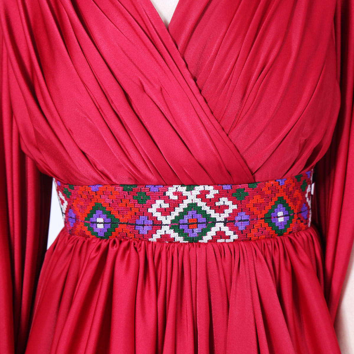 Red Sunray Pleated Party Dress | Silk Flared Sleeve Frock