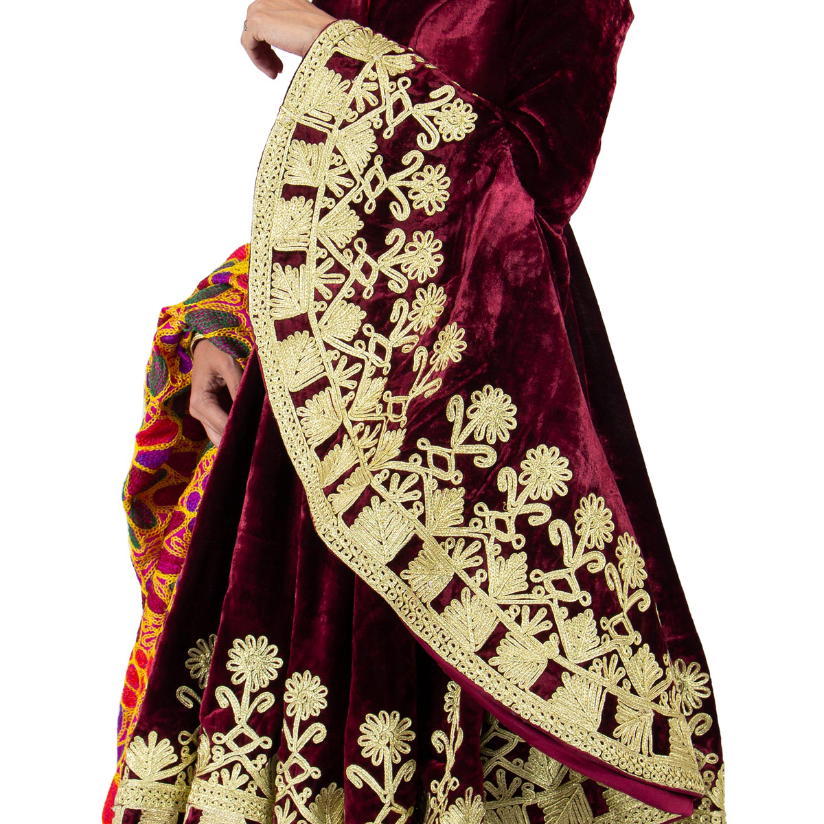 Maroon Red Velvet Kuchi Embroidered Fancy Frock | 3 Piece Suit