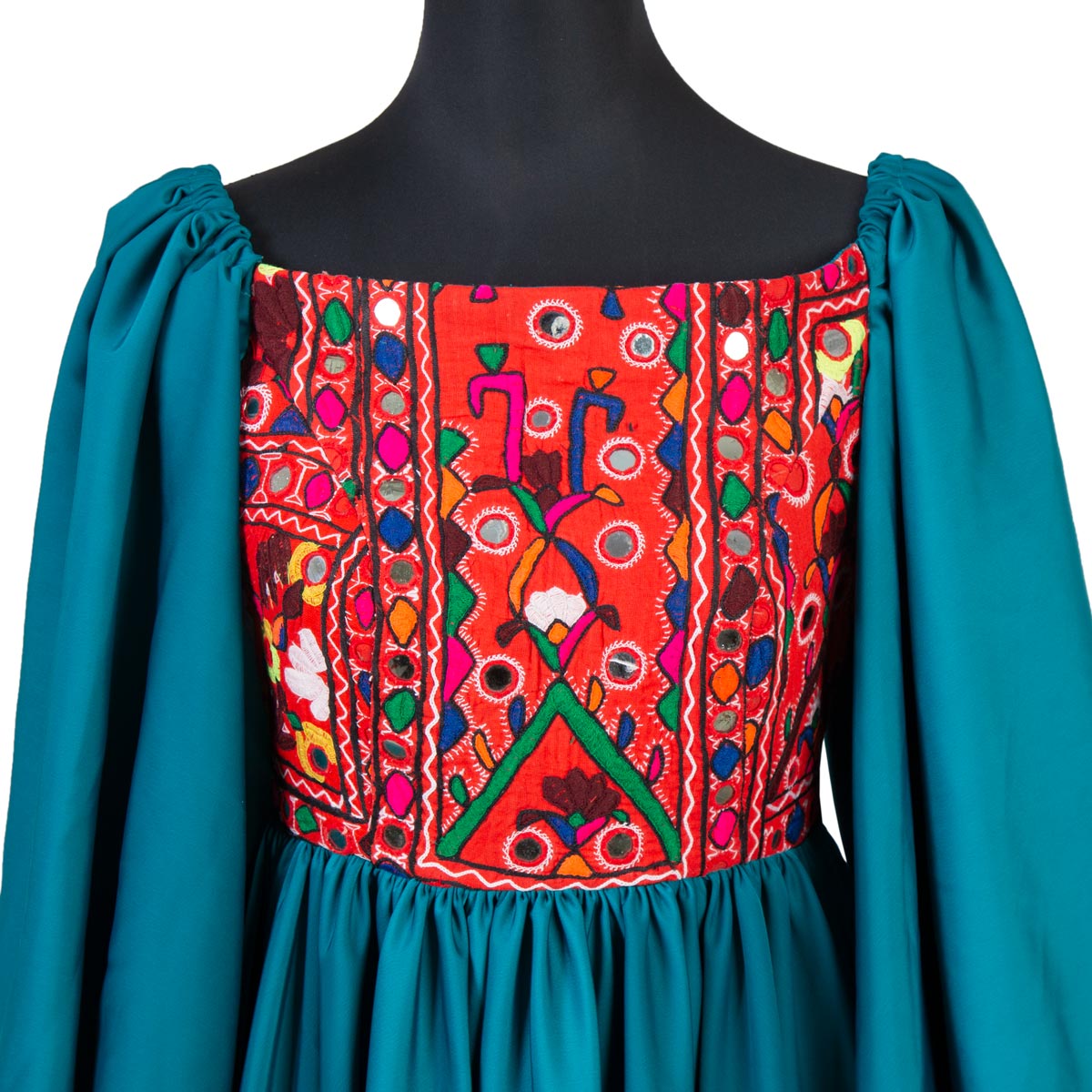 Handmade Embroidered Afghan Long Maxi Dress With Flared Sleeves