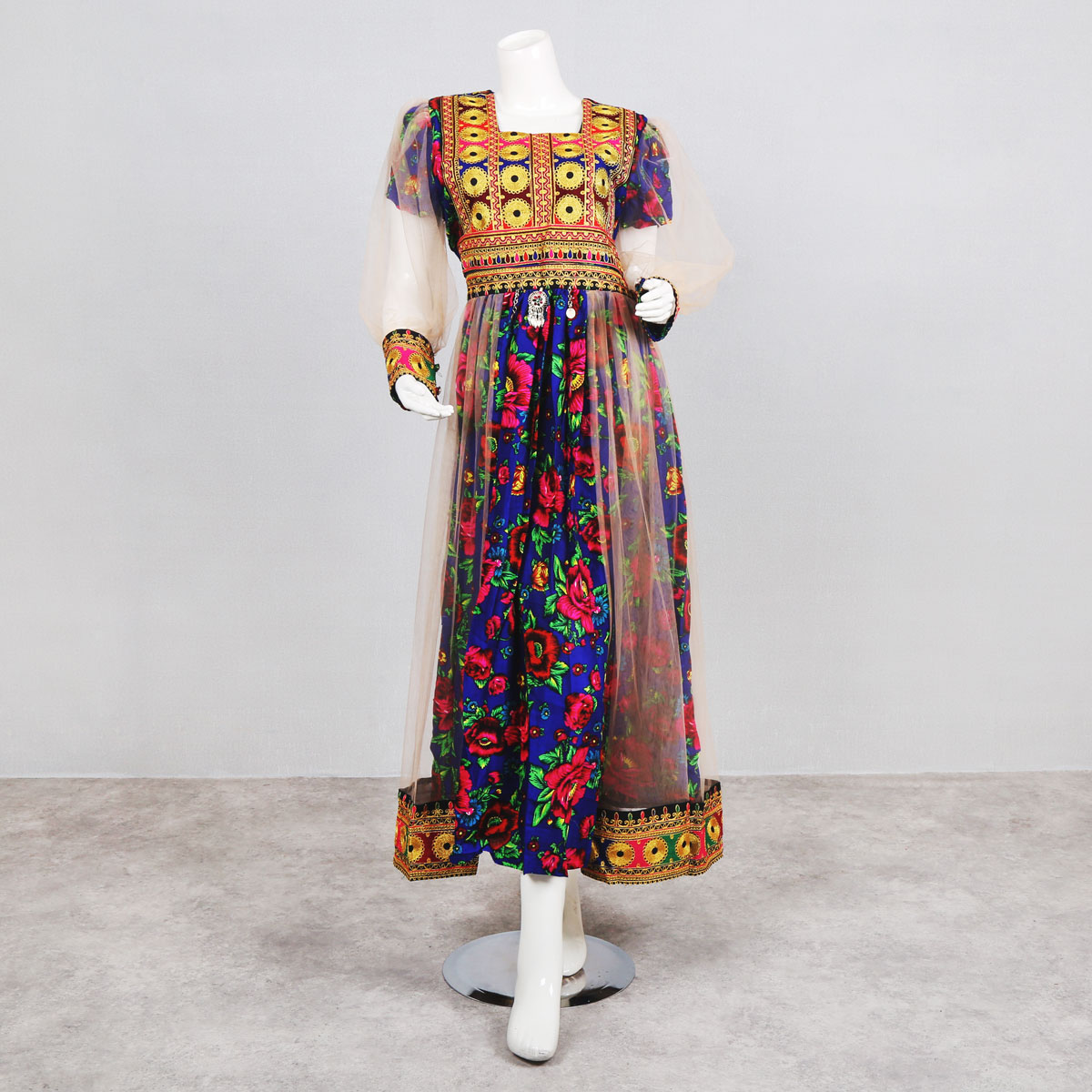 Cherma Embroidered Spilt Pleated Long Afghan Maxi Dress