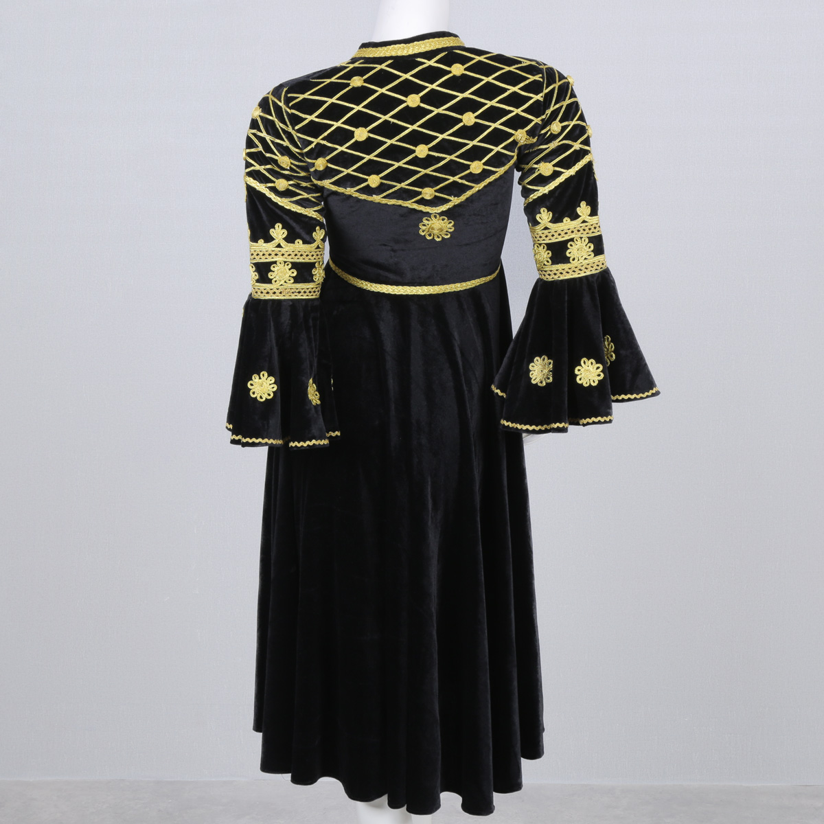 Black Cherma Embroidered Short Frock | Velvet Bell Sleeves Pleated Frock