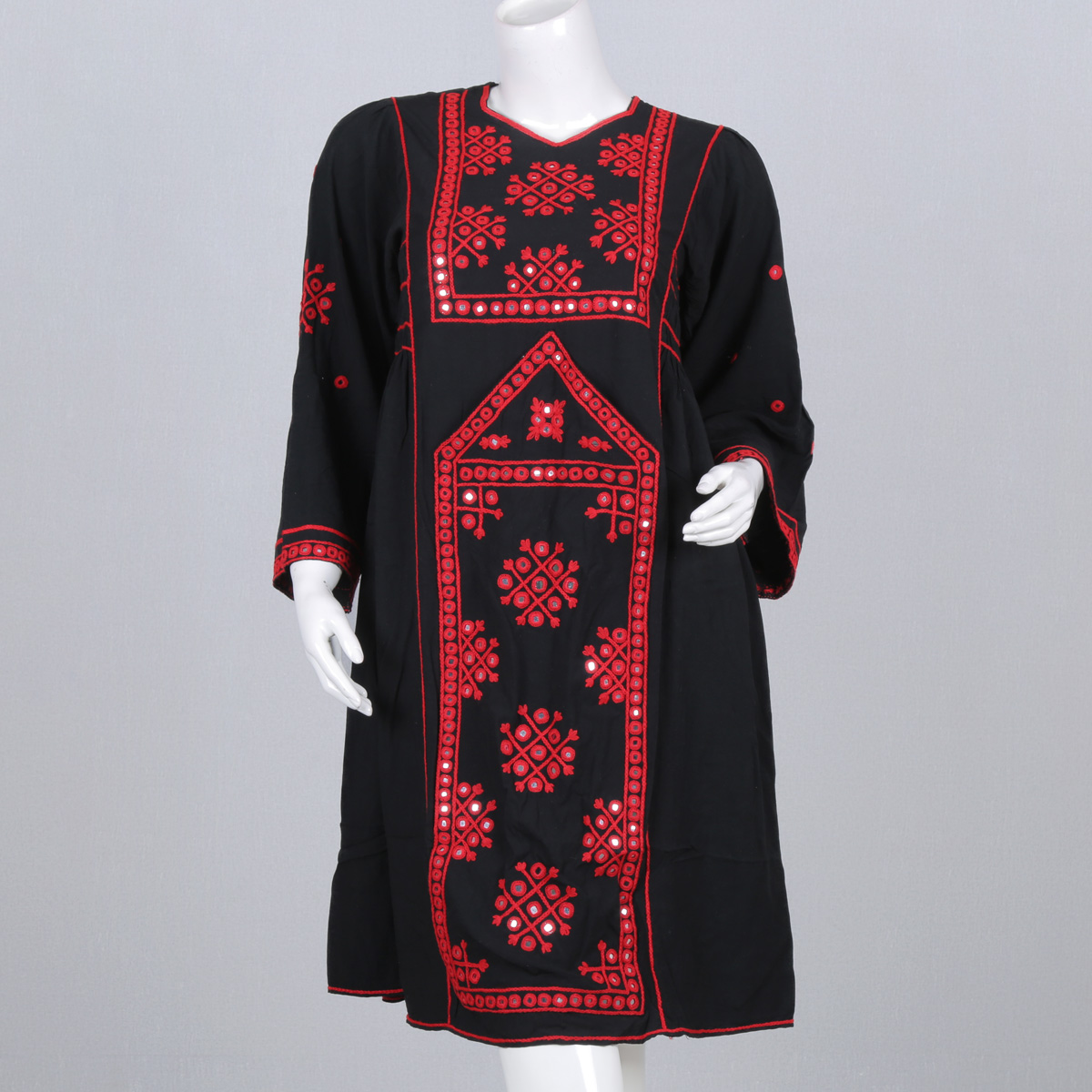 Black Balochi Embroidered Dress | Cotton Plain Casual Wear Dress - Cloth Sizes Women: Large - US