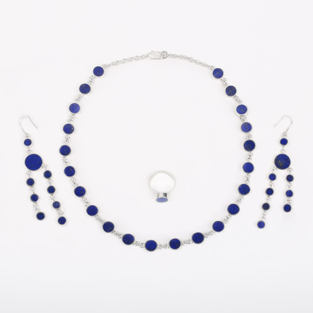 Lapis Riviere Necklace, Ring, Earrings | Silver Jewelry Set