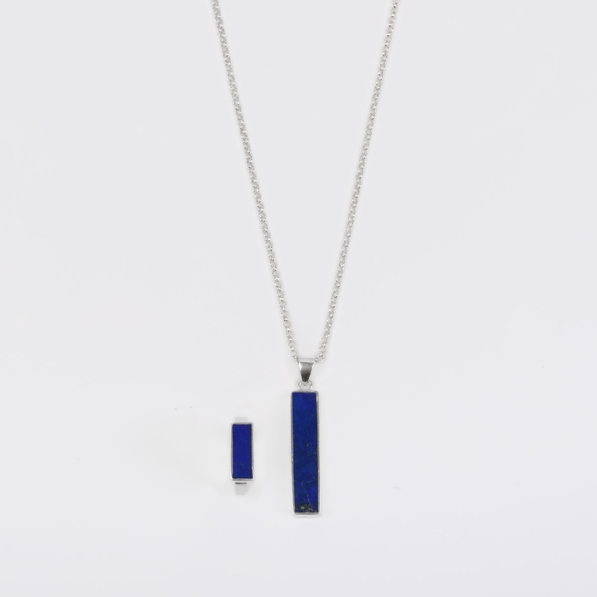 Flat Rectangle Pendant & Ring Silver Set