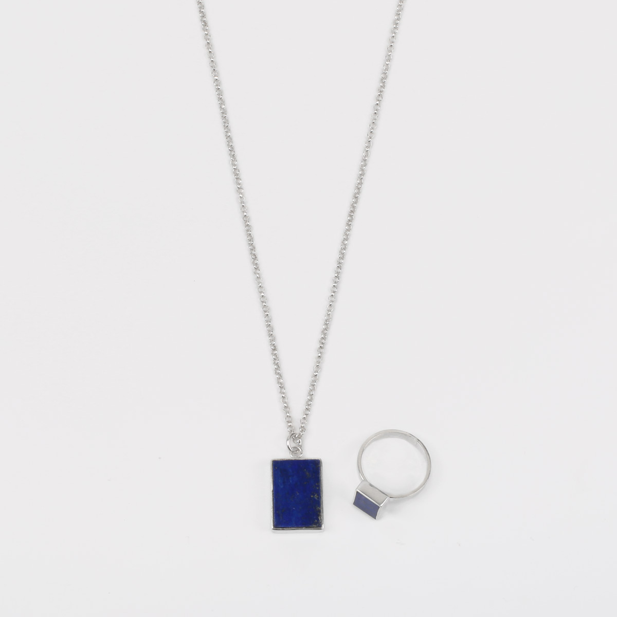 Flat Square Shape Pendant & Ring | Lapis Locket & Ring