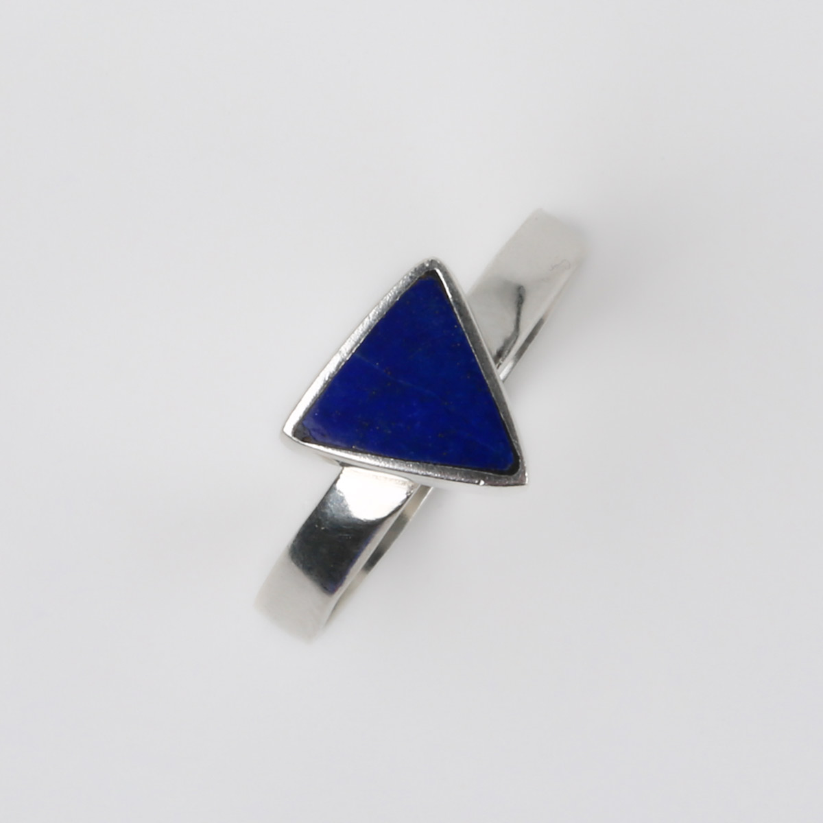 Triangular Lapis Ring | Flat Silver Ring