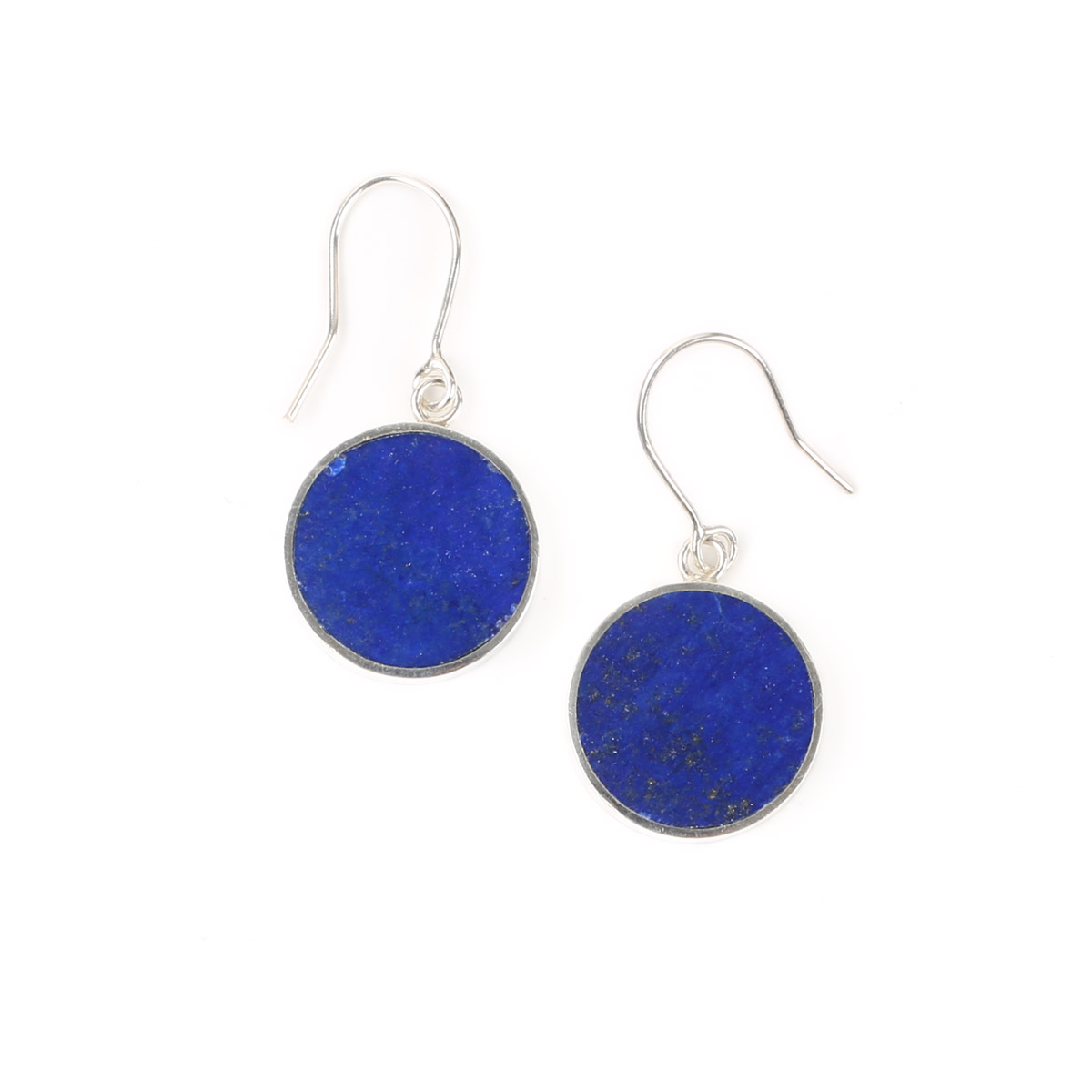 Lapis Lazuli Hook Earrings | Silver Round Dangle Earrings