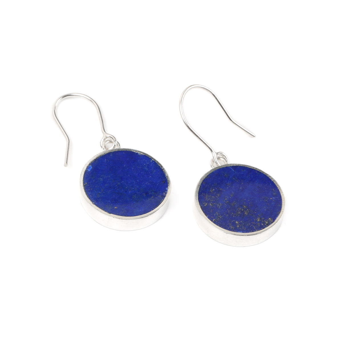 Lapis Lazuli Hook Earrings | Silver Round Dangle Earrings
