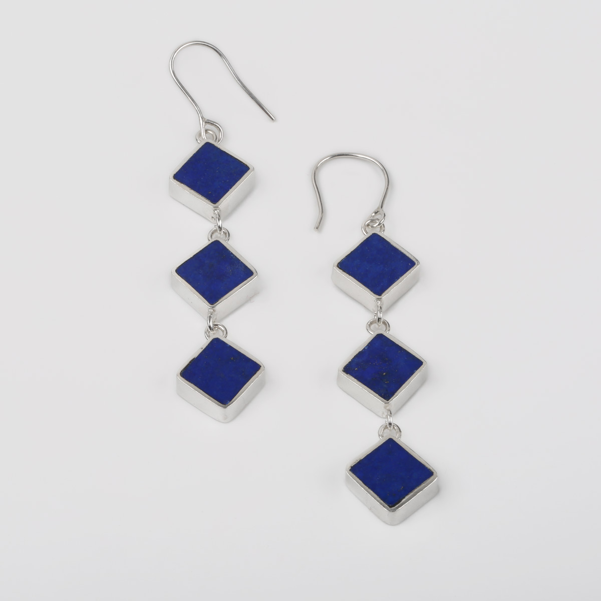 Lapis Lazuli Marquise Earrings | Silver Shoulder Hook Earrings