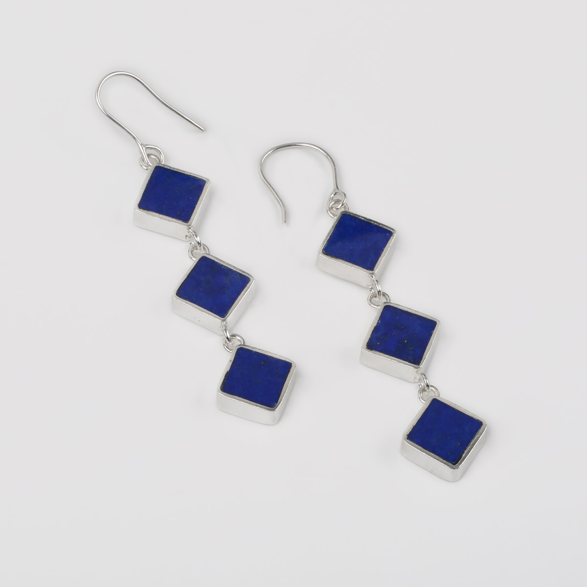 Lapis Lazuli Marquise Earrings | Silver Shoulder Hook Earrings