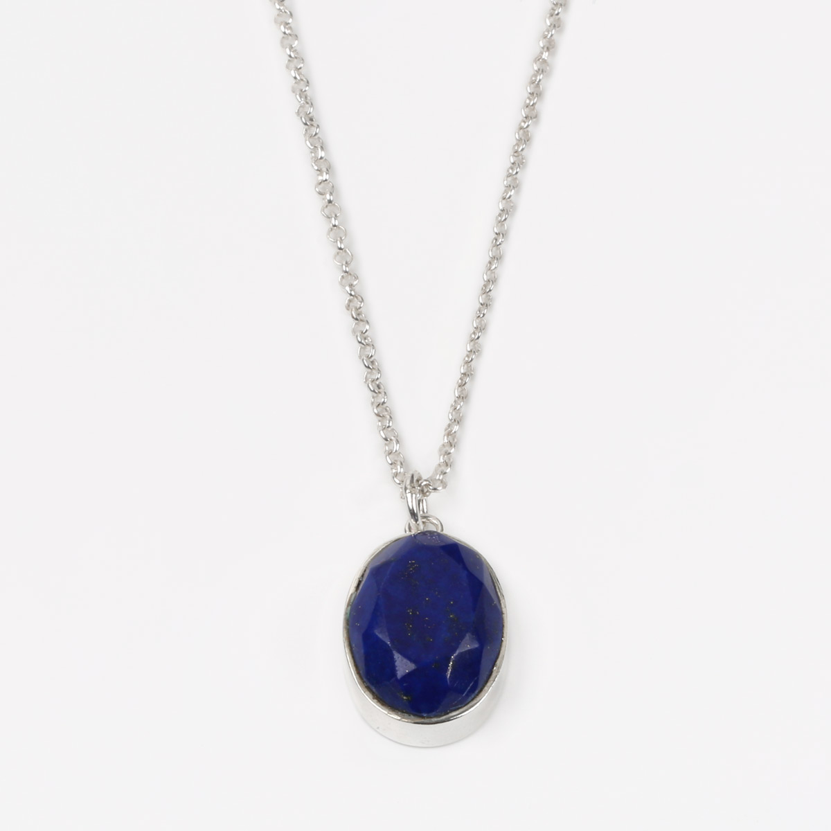 Lapis Lazuli Ellipse Pendant | Silver Drop Locket