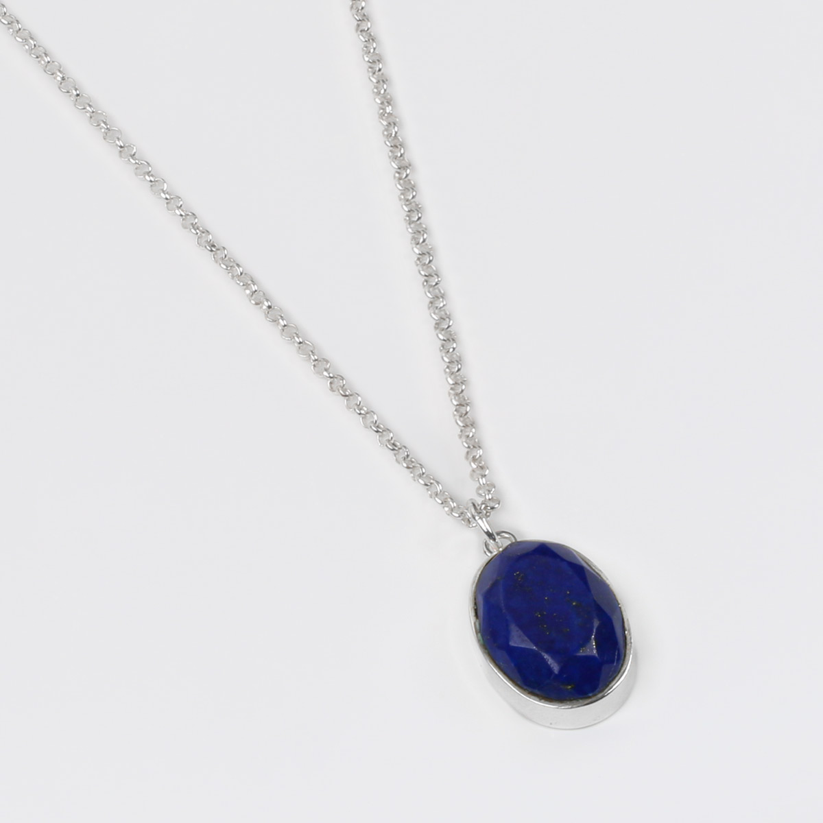 Lapis Lazuli Ellipse Pendant | Silver Drop Locket
