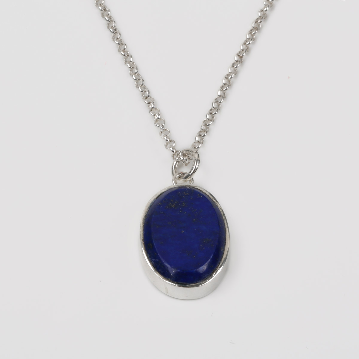 Lapis Lazuli Drop Pendant | Ellipse Silver Locket
