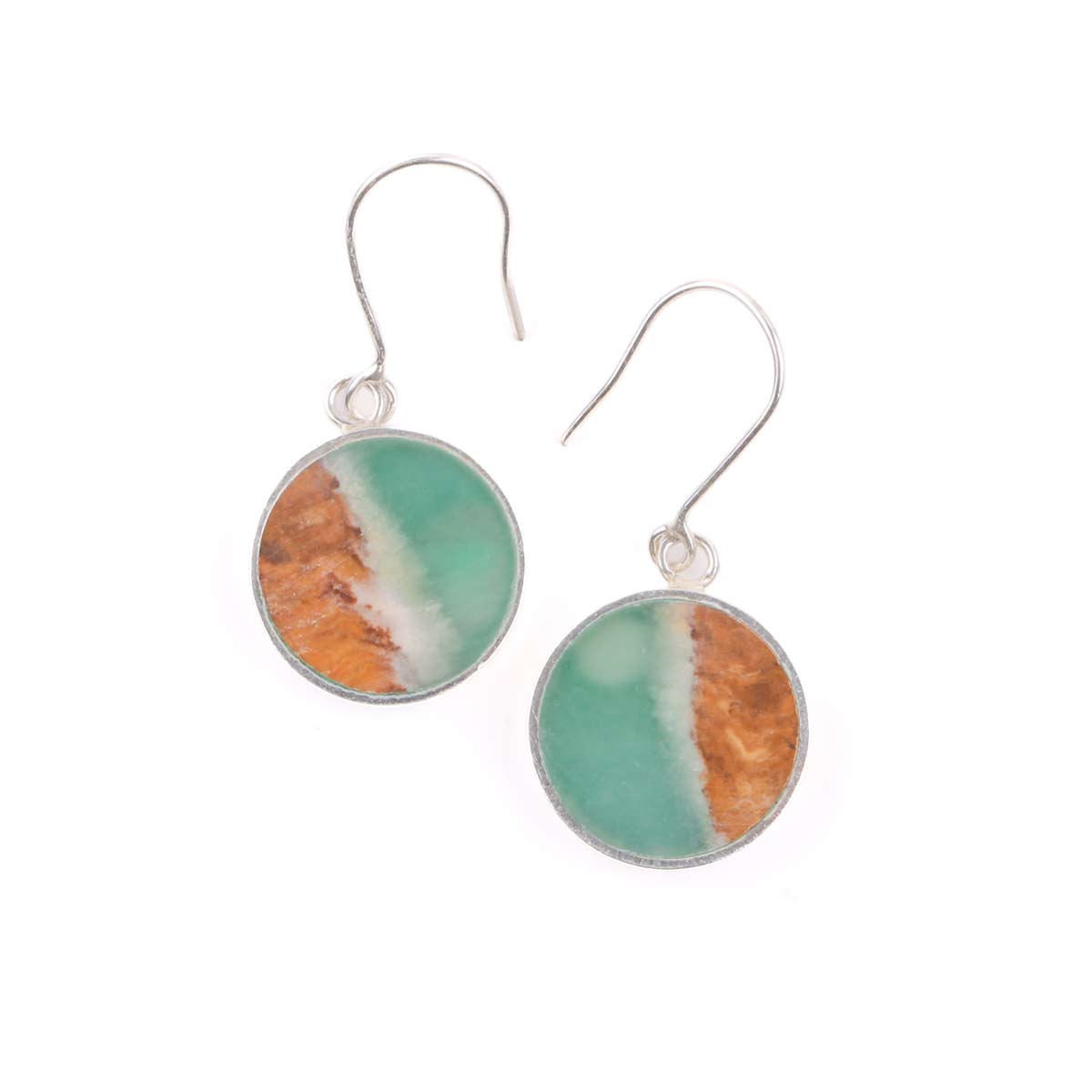 Green Onyx Round Earrings | Silver Dangle Earrings