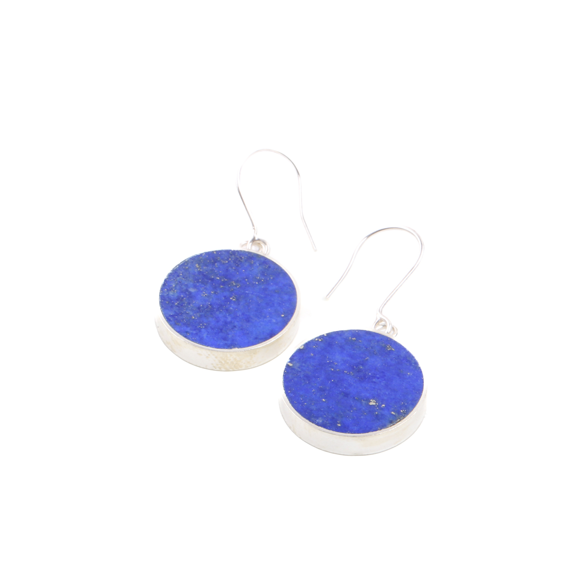 Blue Lapis Round Earrings | Silver Dangle Earrings 