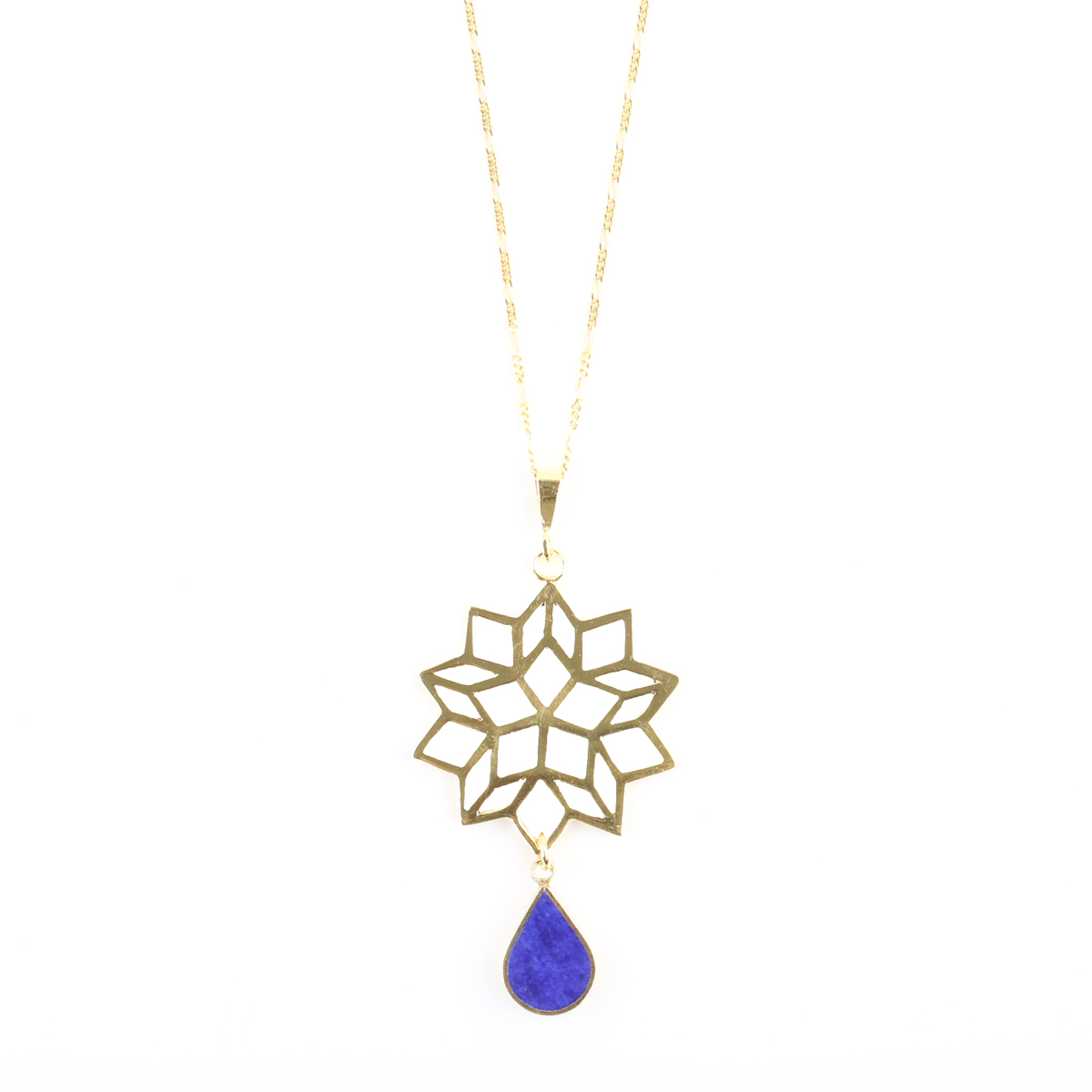Lapis Gold Plated Pendant | Silver Floral Lattice Necklace