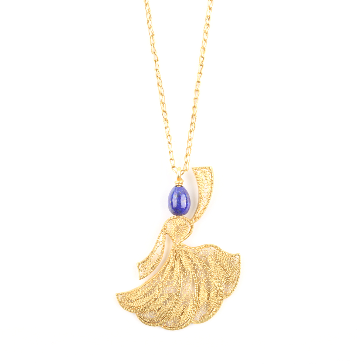 Lapis Gold Plated Necklace | Brass Rumi Design Filigree Necklace