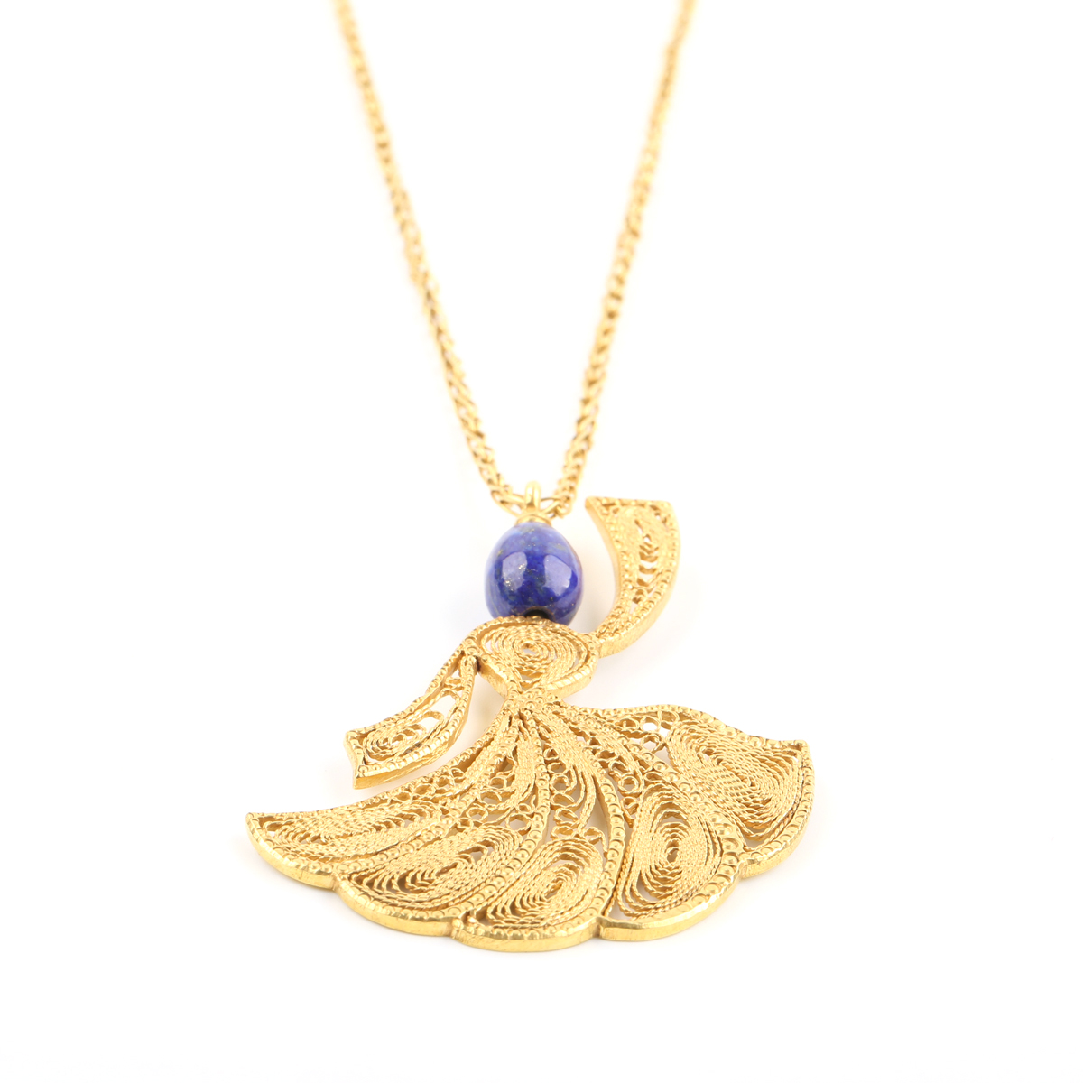 Lapis Gold Plated Necklace | Brass Rumi Design Filigree Necklace
