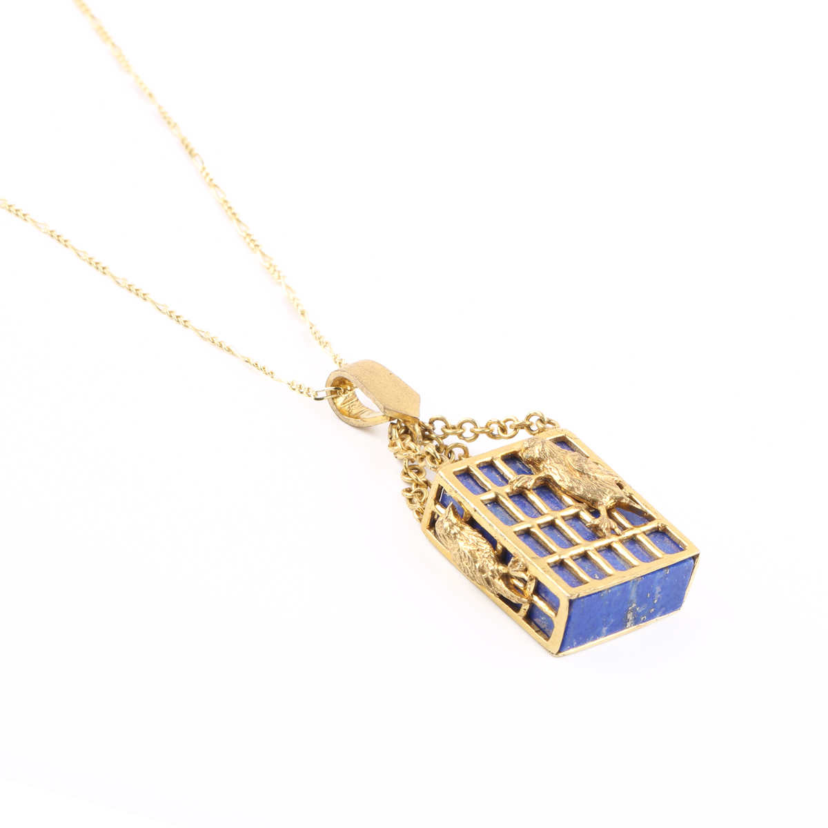 Lapis Gold Plated Bird Necklace | Brass Rectangular Box Necklace