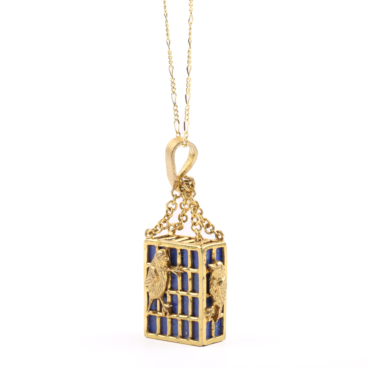 Lapis Gold Plated Bird Necklace | Brass Rectangular Box Necklace