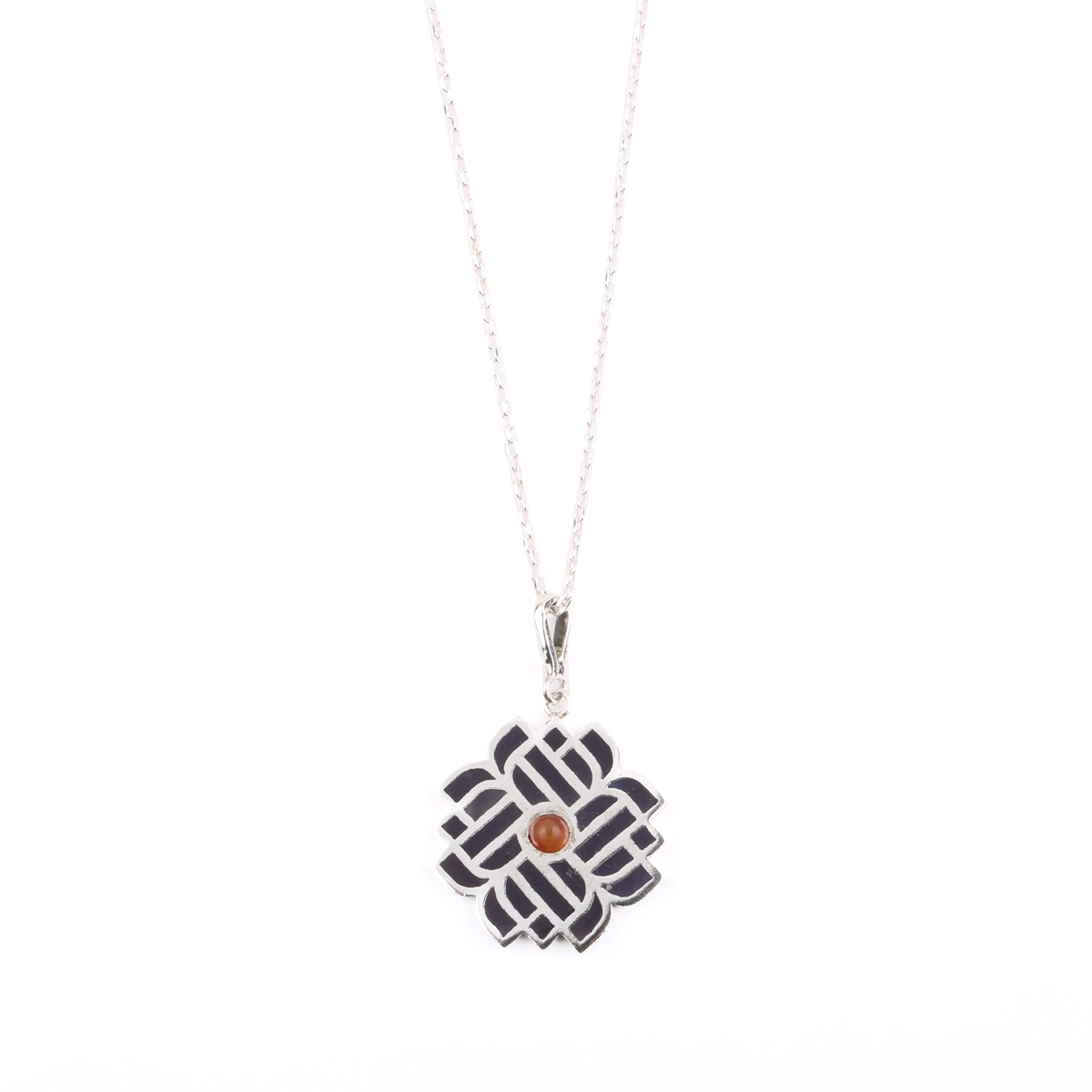 Lapis Silver Pendant | Agate Floral Lattice Necklace