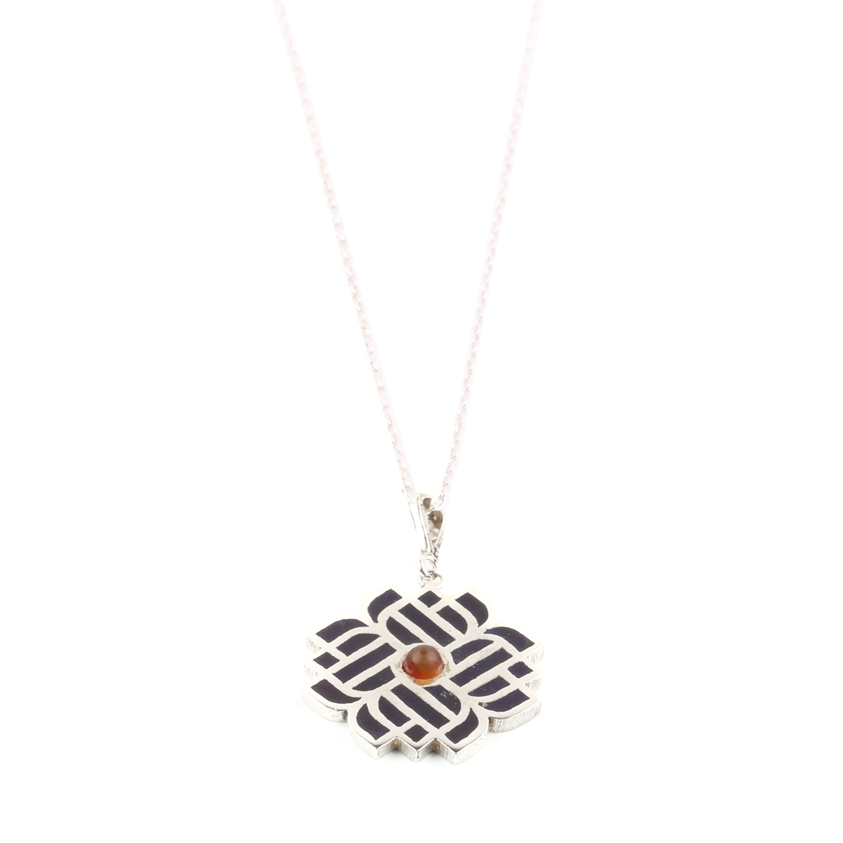 Lapis Silver Pendant | Agate Floral Lattice Necklace