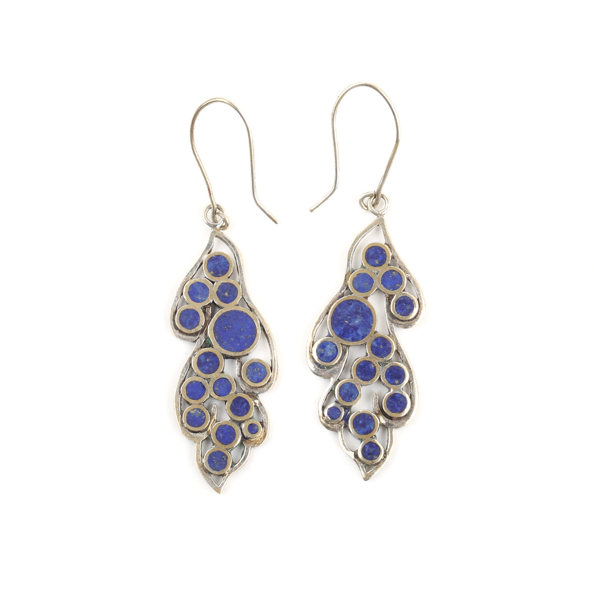 Brass Lapis Earrings | Silver Double-Sided Cluster Earrings