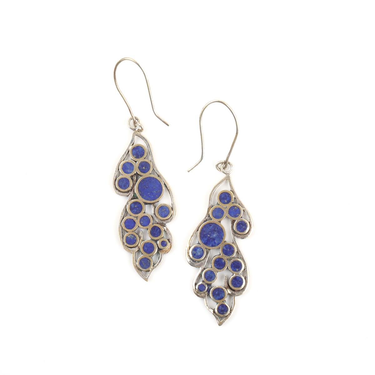Brass Lapis Earrings | Silver Double-Sided Cluster Earrings