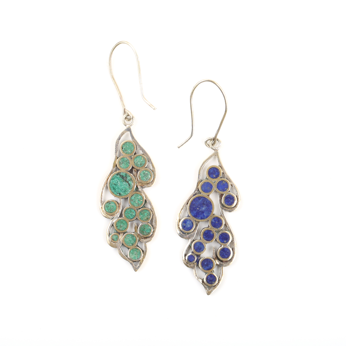 Brass Lapis Earrings | Silver Double-Sided Cluster Earrings
