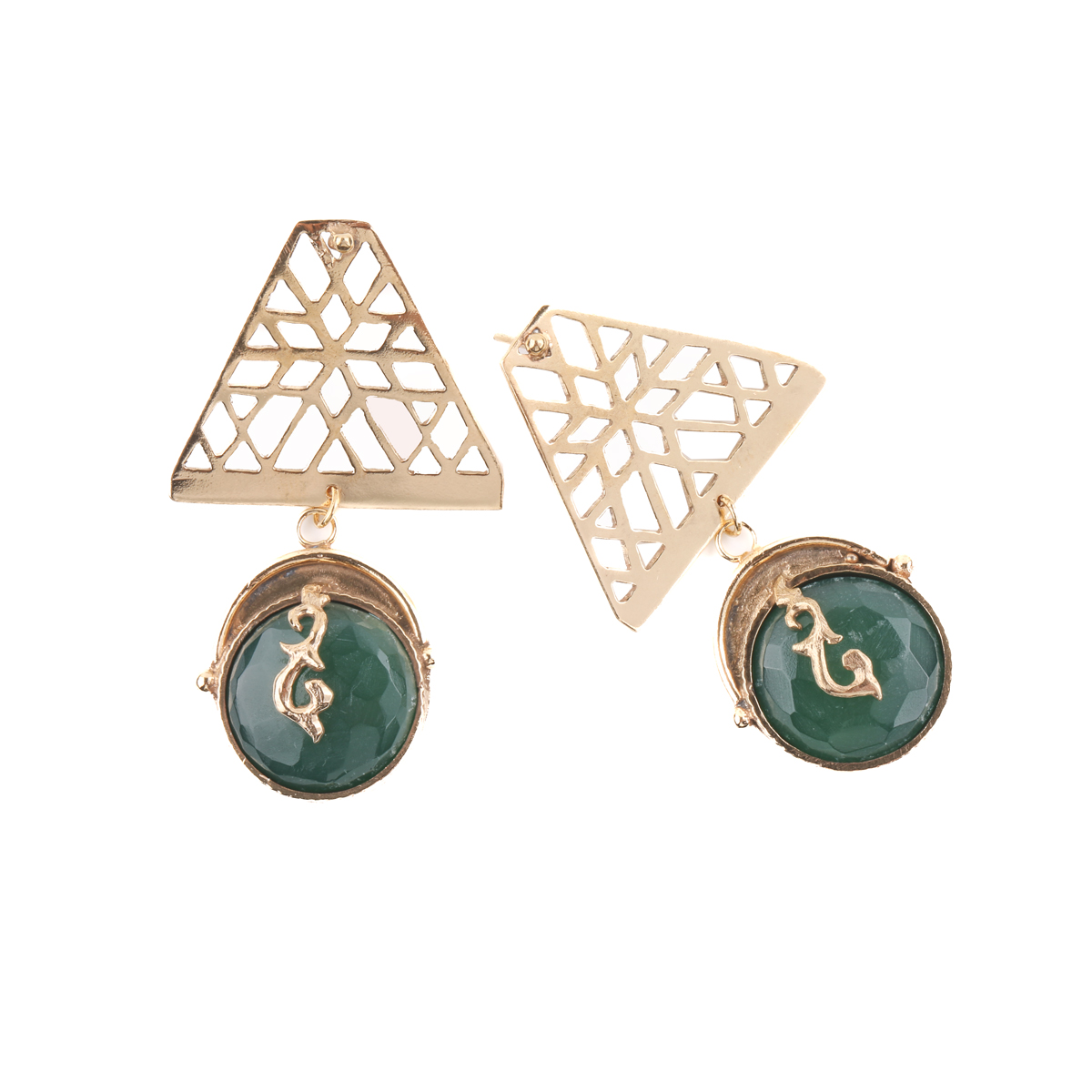 Agate Gold Plated Studs | Brass Lattice Studs